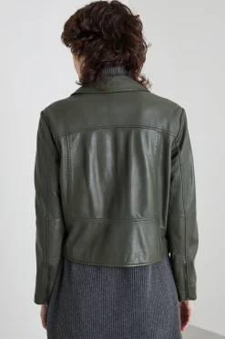 Giacca chiodo in pelle - Verde Kaki