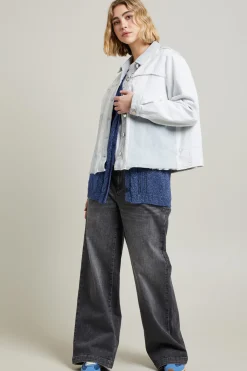 Giacca con profili sfrangiati - Azzurro Chiaro Denim