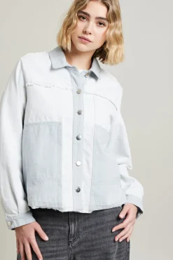 Giacca con profili sfrangiati - Azzurro Chiaro Denim