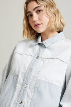 Giacca con profili sfrangiati - Azzurro Chiaro Denim