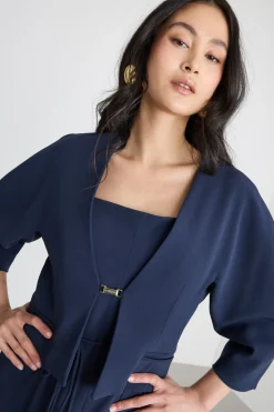 Giacca crop aderente in cady - Blu