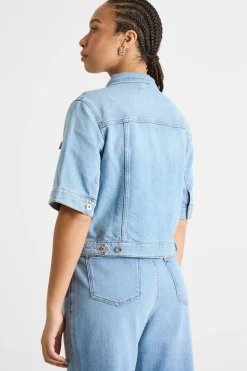 Giacca crop in jeans - Azzurro