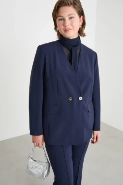 Giacca doppiopetto con scollo a V - Blu