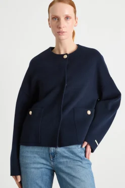 Giacca girocollo con bottone - Blu