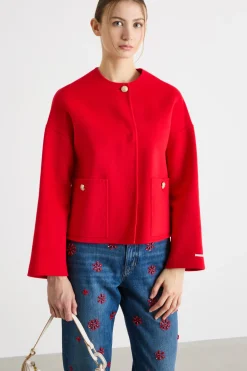 Giacca girocollo con bottone - Rosso