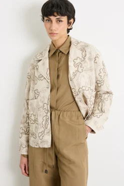 Giacca in drill ricamato - Avorio Beige