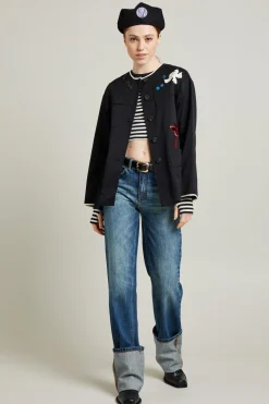 Giacca in gabardina con ricami - Nero
