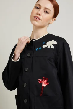 Giacca in gabardina con ricami - Nero