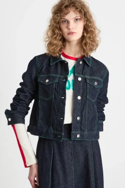 Giacca in jeans con impunture - Blu