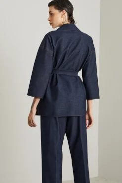 Giacca in jersey effetto denim - Blu Denim