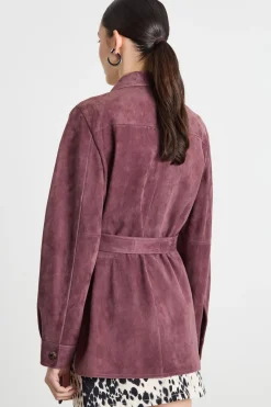 Giacca in pelle con cintura - Bordeaux
