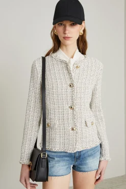 Giacca in tweed con bottoni - Bianco Beige