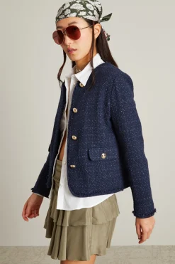 Giacca in tweed con bottoni - Blu Notte