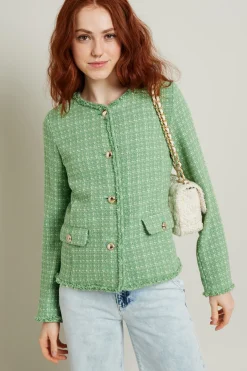 Giacca in tweed con bottoni - Verde