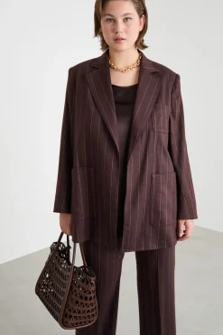 Giacca open-front in twill - Marrone