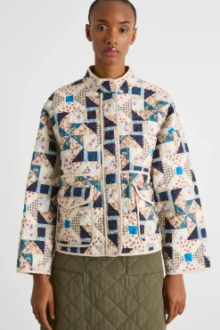 Giacca patchwork in cotone trapuntato - Beige Blu