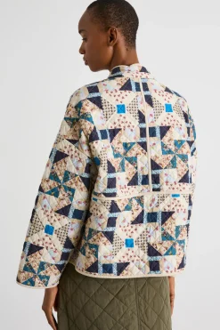 Giacca patchwork in cotone trapuntato - Beige Blu