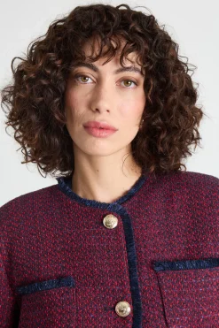 Giacca sfiancata in stuoia tweed - Bordeaux Blu