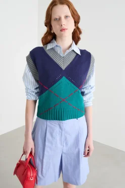 Gilet aderente - Blu Verde Grigio