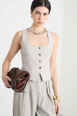 Gilet aderente con scollo squadrato - Grigio