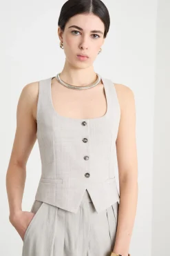 Gilet aderente con scollo squadrato - Grigio