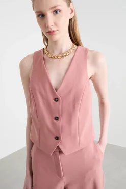 Gilet aderente in gabardina - Rosa