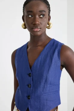 Gilet aderente in tela - Blu
