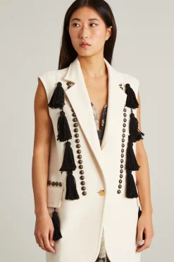 Gilet con borchie e nappe - Bianco