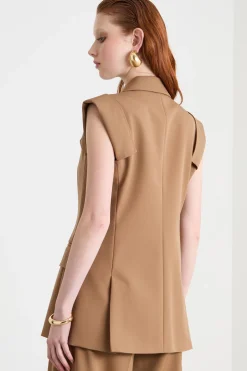 Gilet con rever a lancia - Cammello