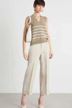 Gilet con scollo a V - Beige Bianco