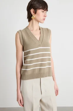Gilet con scollo a V - Beige Bianco