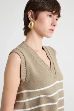 Gilet con scollo a V - Beige Bianco