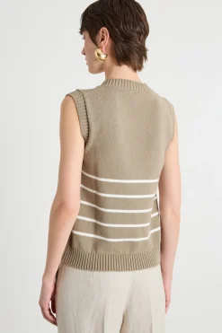 Gilet con scollo a V - Beige Bianco
