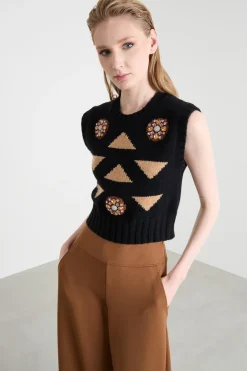 Gilet crop - Nero Cammello