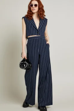 Gilet cropped gessato - Blu