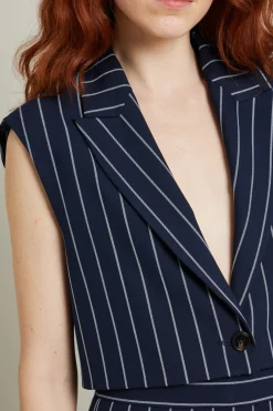 Gilet cropped gessato - Blu