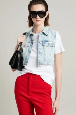 Gilet cropped in denim - Azzurro Chiaro