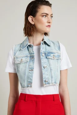 Gilet cropped in denim - Azzurro Chiaro