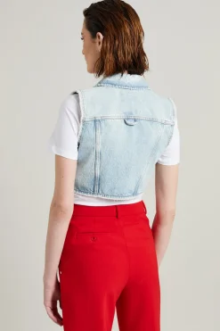 Gilet cropped in denim - Azzurro Chiaro