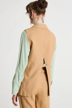 Gilet doppiopetto con apertura posteriore - Cammello