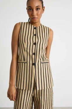Gilet girocollo aderente - Cammello Nero
