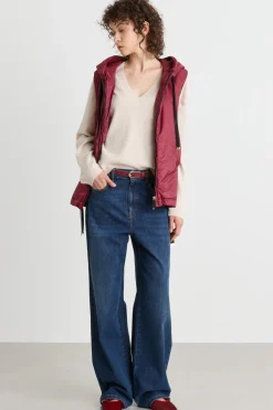Gilet imbottito con cappuccio in tela antigoccia - Bordeaux