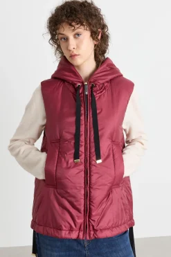 Gilet imbottito con cappuccio in tela antigoccia - Bordeaux