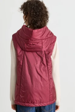 Gilet imbottito con cappuccio in tela antigoccia - Bordeaux