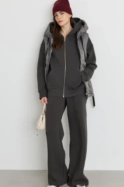 Gilet imbottito con cappuccio in tela antigoccia - Grigio