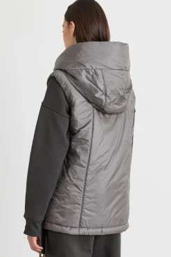 Gilet imbottito con cappuccio in tela antigoccia - Grigio