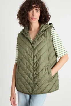 Gilet imbottito con cappuccio - Verde