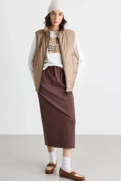 Gilet imbottito in tela antigoccia - Cammello