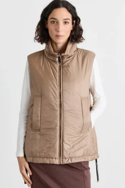 Gilet imbottito in tela antigoccia - Cammello