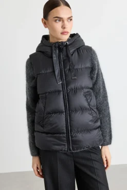 Gilet imbottito in tela tecnica - Nero